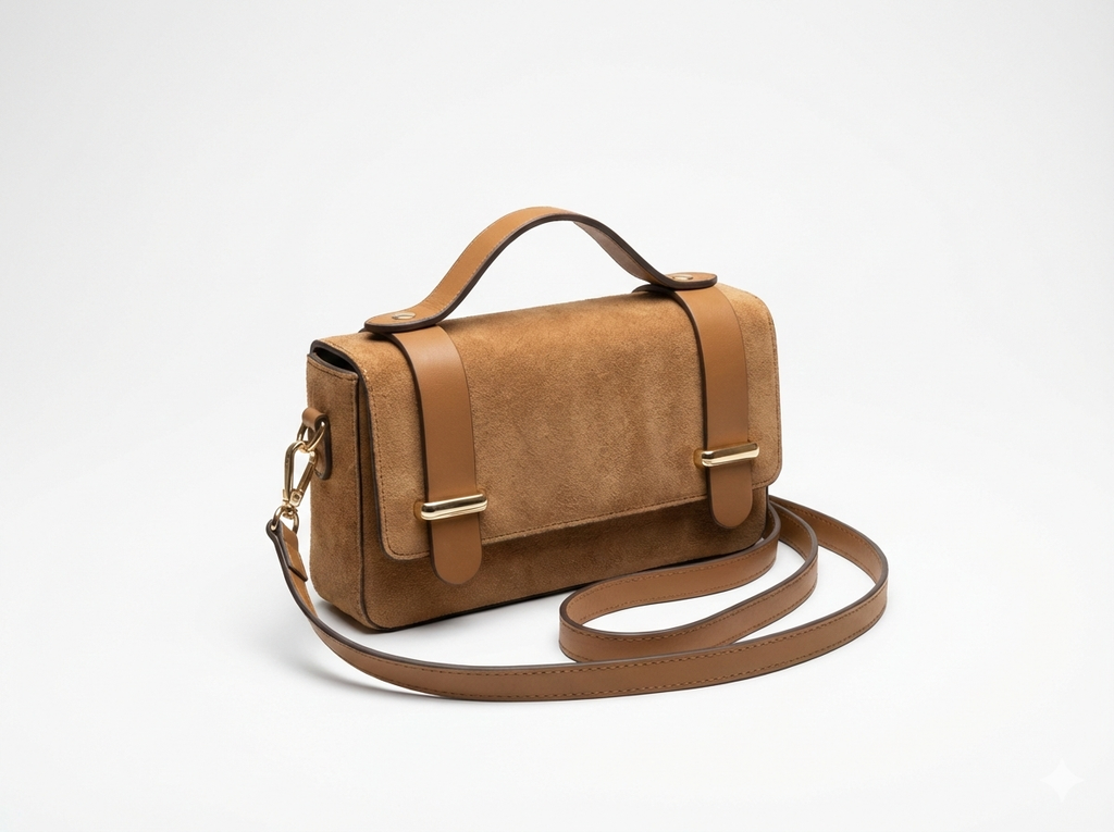 The Toscani Suede & Leather Satchel in Camel