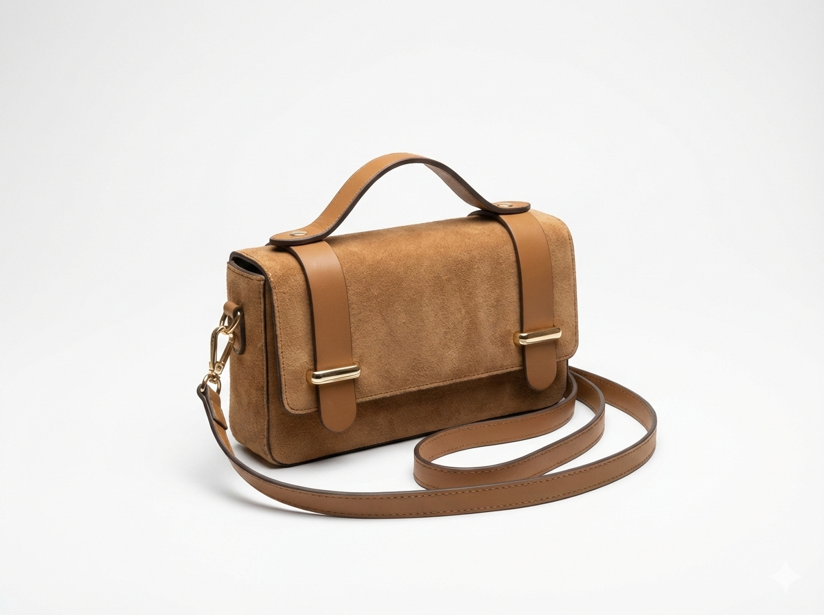 The Toscani Suede & Leather Satchel in Camel