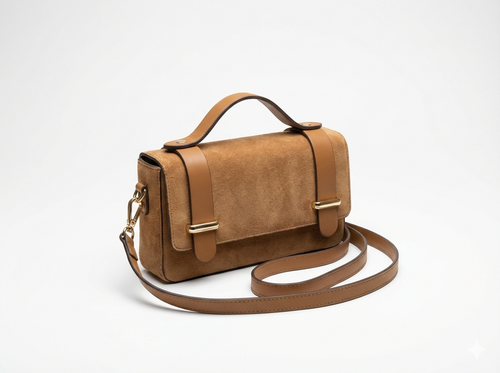 The Toscani Suede & Leather Satchel in Camel