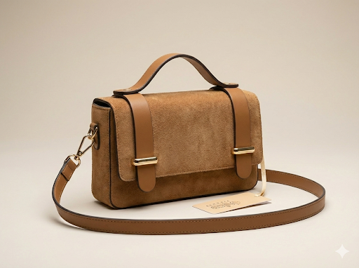 The Toscani Suede & Leather Satchel in Camel